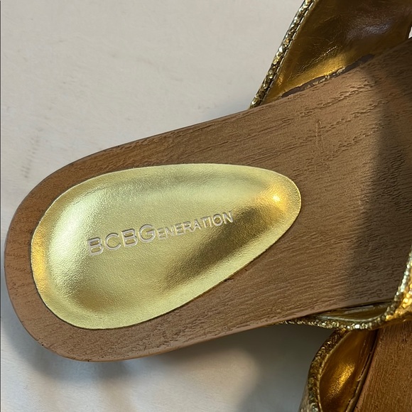 BCBG Gold Glitter Mules with Criss-Cross Straps - Picture 2 of 4